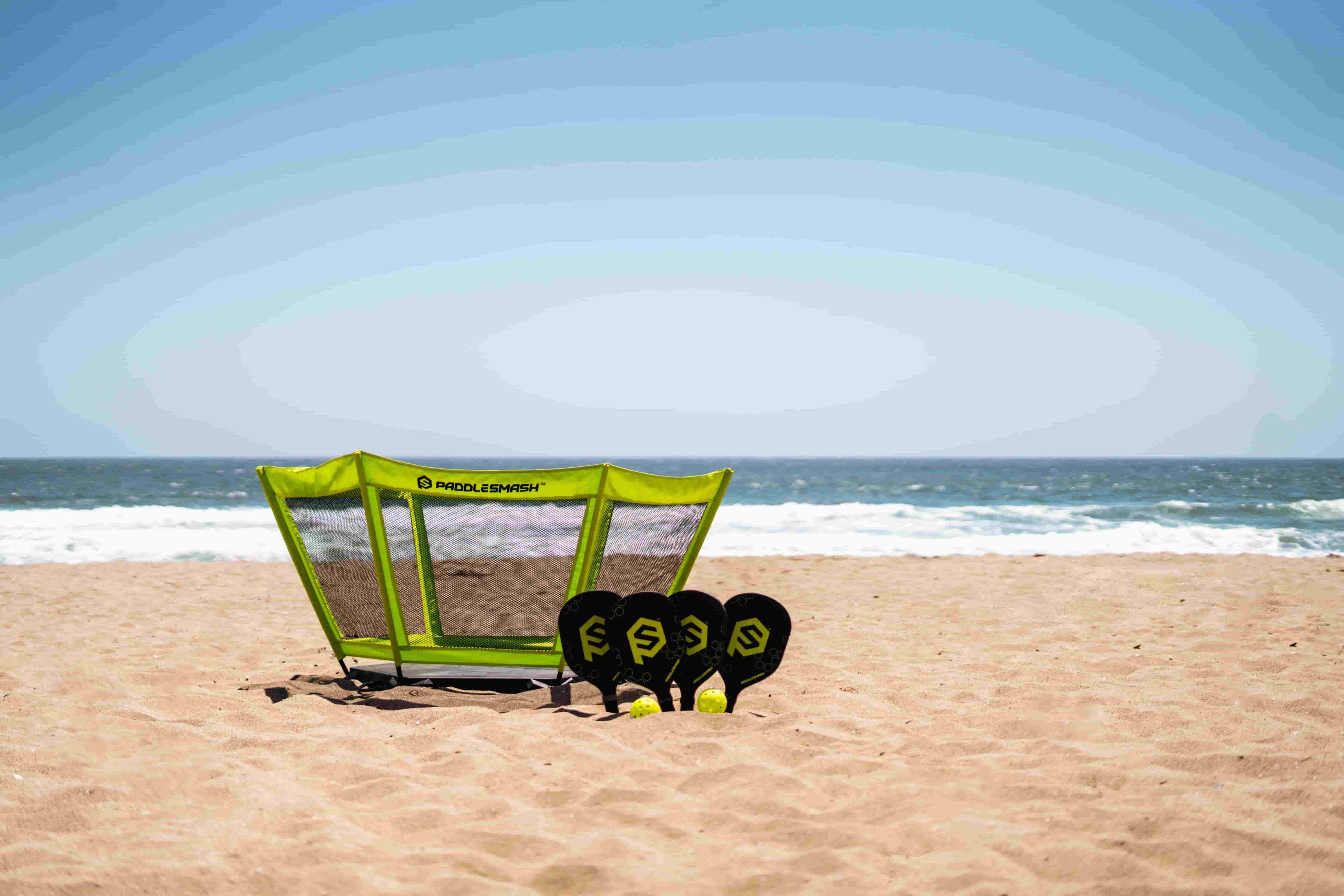 PaddleSmash complete set assembled on the beach